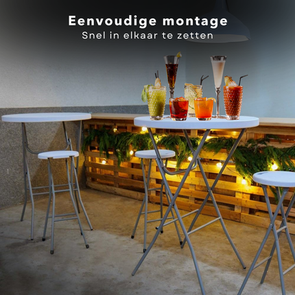 Cheqo® Opvouwbare Bartafel - Statafel - Partytafel - Cocktailtafel - 80 cm - Voor Binnen en Buiten - Wit