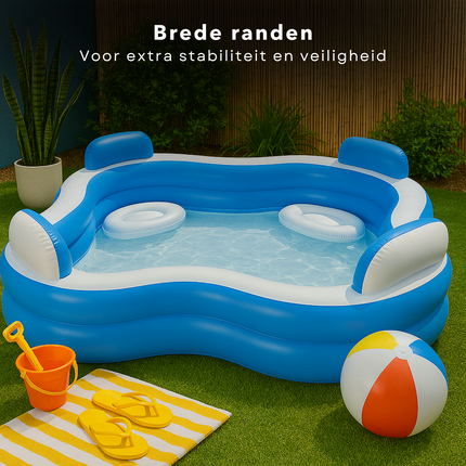 Cheqo® XL Opblaasbaar Familiezwembad - Luxe Zwembad - Opblaasbad - Bad Met Loungestoelen en Bekerhouders - PVC