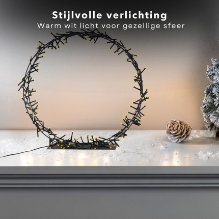 Cheqo® Verlichte Kerstkrans - 300 LED - Deurkrans met LED - Kerstkrans met Kerstlampjes - Ø60 cm - Warm Wit LED - Binnen & Buiten