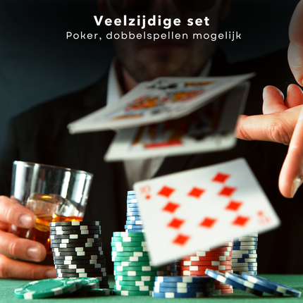 Cheqo® Pokerset Aluminium Koffer - Pokeren - Poker Set met 300 Fiches - Poker Spel voor 5 Personen - Inclusief Dobbelstenen en Kaarten