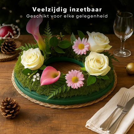 Cheqo® Steekschuim Ring - Kerstkrans Maken - Oase Ring - Nat Steekschuim - Groen Steekschuim - Kerstdecoratie - Bloemen Water Geven - Bloemen Op Hun Plaats - Diameter 25 Cm - Ronde Steekschuim - Kerstkrans Decoratie - Steekschuim Voor Bloemen