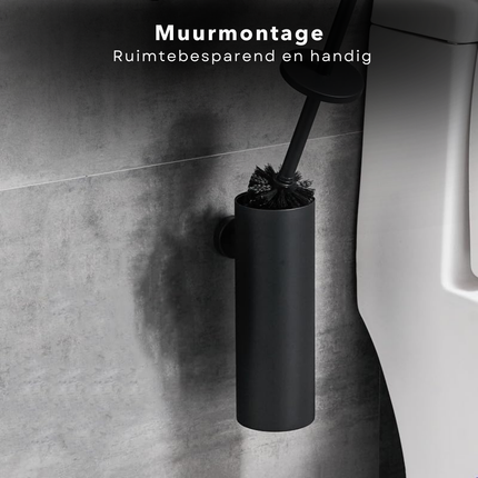 Cheqo® Zwarte Toiletborstel Met Wandhouder -  Wc Borstel - Toilet Borstel Houder - RVS - 35 cm Hoog - Moderne