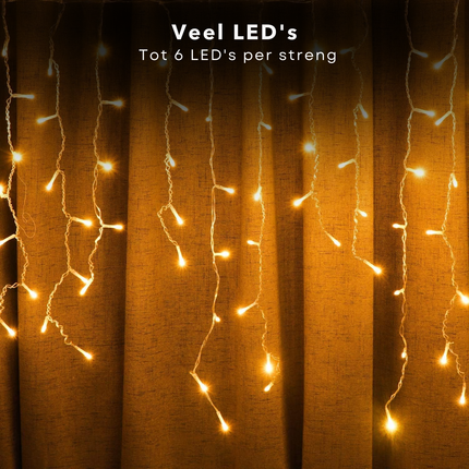 Cheqo® Ijspegel Lichtgordijn voor Buiten en Binnen - Licht Gordijn - Kerstverlichting - Kerstlampjes - Kerstboomverlichting - 600 cm - Warm Wit LED - Met Afstandsbediening - Waterdicht