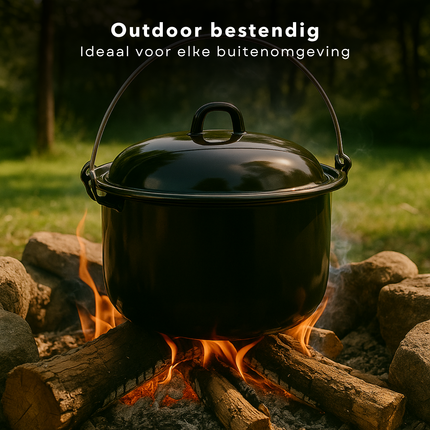 Cheqo® Outdoor Kookpan - Camping Pan - 24 cm Enamel - Geschikt voor Barbecue en Open Vuur - BBQ Pan