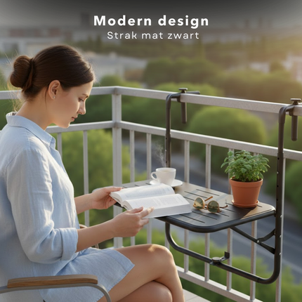 Cheqo® Balkontafel - Hangtafel Balkon - Balkontafel Hangend - Inklapbare Balkontafel - Balkontafel Verstelbaar - Zwarte Balkontafel