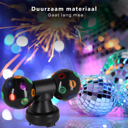 Cheqo® Dubbele Discobal Zwart - Discobol Feestverlichting - 10 cm LED - Draaiende Party Lamp