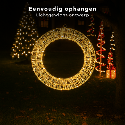 Cheqo® Verlichte Kerstkrans - LED Kerstkrans - Kerstkrans Met Verlichting - Warm Wit LED - Binnen En Buiten - Deurkrans Met LED - Kerstdecoratie - Sfeervol Licht - Energiezuinig - Timerfunctie - 480 LED-Lampjes - 38 Cm Diameter