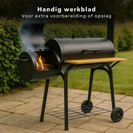 Cheqo® Rookoven met Barbecue - Rook Oven - BBQ Smoker Barbecue 2-in-1 - Verrijdbare BBQ - Houtskool & Rookoven - Met Wielen