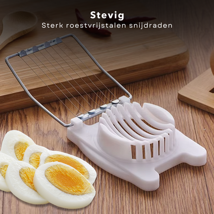 Cheqo® Eiersnijder RVS - Ei Snijder - Eisnijder - Perfect voor Plakken - 8x10x3 cm - Wit Keukenhulp