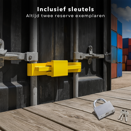 Cheqo® Containerslot Geel – Verstelbaar Containerslot 23-43 cm – Trailer- en Containerslot voor Vrachtwagens & Opleggers – Gemaakt van Gehard Staal – Anti-Diefstal Slot met Sleutels – Beveiliging voor Transport & Zeecontainers