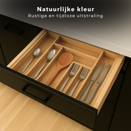 Cheqo® Uitschuifbare Bamboe Bestekbak - Keukenlade - Besteklade Uitschuifbaar - Verstelbare Lade Organizer - Bestekhouder - Hout