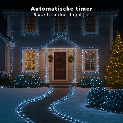 Cheqo® Kerstverlichting - Kerstlampjes - Kerstboomverlichting Wit - 960 LED Lampjes - Koel Wit Licht - Kerstverlichting Binnen en Buiten - IP44 Adapter - Met Controller - Automatische Timer - Geheugenfunctie - Zwart Snoer - 8 Lichtstanden