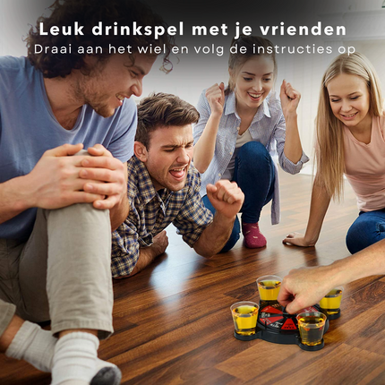 Cheqo® Roulette Drankspel - Drinkspel - 4 Shotglaasjes - Voor Volwassenen - 18+ - 21.5 cm - Party Game - Verjaardagsspel - Studenten Spel - Compact Design - Gemakkelijk Mee Te Nemen - Eenvoudig te Spelen Actiespellen