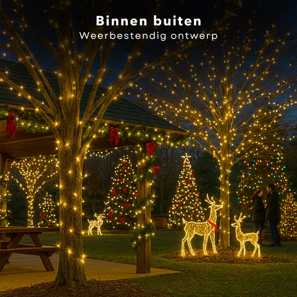Cheqo® LED Verlichting - 180 LED Lampjes - Warm Wit - Lichtfuncties - Timer Functie - 13.5 Meter Lichtsnoer - Kerstboomverlichting Transparant Snoer - Binnen En Buiten - IP44 Adapter - Kerstverlichting - Lichtslinger - Sfeerverlichting - Kerstlampjes