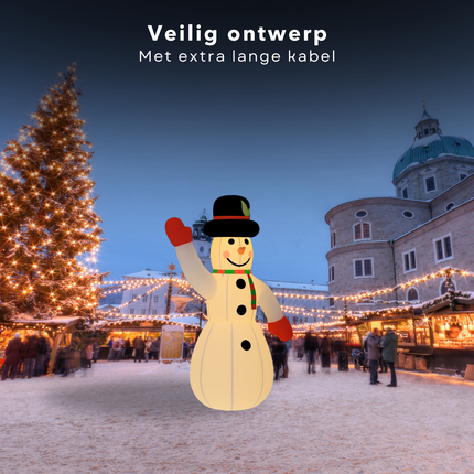 Cheqo® Opblaasbare Sneeuwpop - Sneeuwpop Opblaasbaar - Sneeuwman LED - 455 cm - Weerbestendige Kerstdecoratie - Oxford Stof