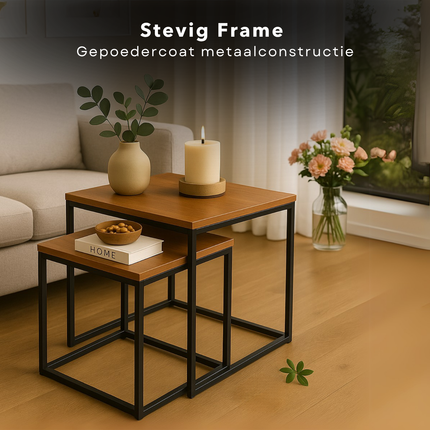 Cheqo® Industriële Bijzettafels Set - Salontafel - Bijzettafeltje - Bijzettafel Set - Bijzet Tafel - Moderne Nesting Tafels - MDF & Metaal