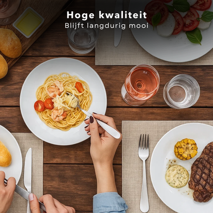 Cheqo® Luxe Bestekset - 70-Delig - Voor 12 Personen - RVS Bestek - Zilverkleurig - Vaatwasserbestendig - Hoogwaardig Edelstaal - Tijdloos Design - Serveerbestek Inbegrepen - 12 Lepels - 12 Vorken - 12 Messen - 12 Theelepels - 12 Taartvorkjes