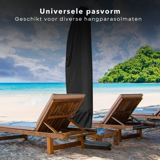 Cheqo® Hangparasolhoes 265 cm - Beschermhoes voor Hangparasol - Polyester - 70 cm Breed - Weersbestendige Parasolhoes - Voor Zweefparasol - Voor Staande Parasol - Ritssluiting - Elastische Zoom - Extra Sterk Materiaal Tuinmeubelhoezen