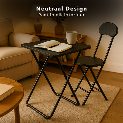 Cheqo® Universele Tafel Set met Stoel - Bureau - Eettafel - Kindertafel - Klaptafel Met Stoel - Ideaal voor Kinderen - Kinderkamer - MDF - Zwart