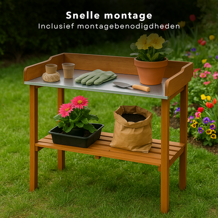 Cheqo® XL Oppottafel Hout - Tuinwerktafel - Plantentafel - Werktafel - Oppot Tafel met Verzinkt Werkblad - Werkbank Voor Tuin en Balkon