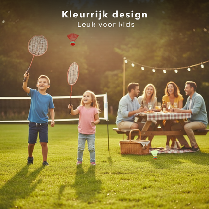 Cheqo® Mini Badmintonset - Badmintonset Kinderen - Badmintonset Vanaf 3 Jaar - Badmintonset 2 Spelers - Badmintonset met Shuttles - Badmintonset met Rackets - Badminton Set met Hoes