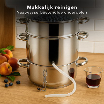 Cheqo® Ontsapper - Stoomextractor - RVS - 26 cm - Sappan - Stoompan - Geschikt voor Inductie - Glazen Deksel - Siliconen Slang