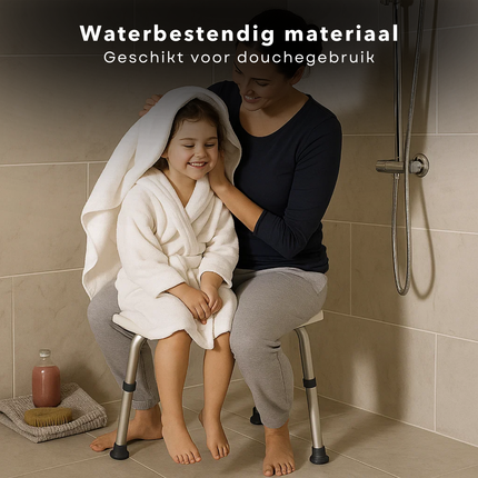 Cheqo® Verstelbare Douchekruk - Antislip Zitting - Stevige Douchekruk - In Hoogte Verstelbaar - Douchekruk Met Handvatten - Veilig Krukje Douche - Douche Kruk - Maximaal 150 kg - Revalidatie Hulpmiddel - Senioren Douchekruk