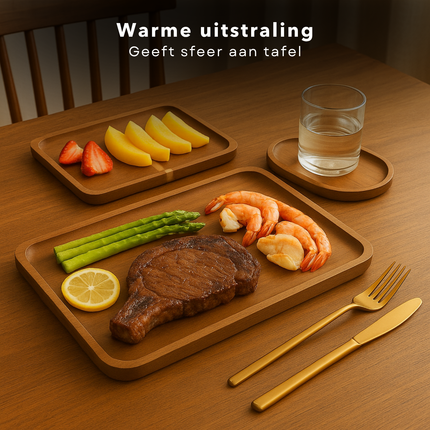 Cheqo® Houten Dienbladen Set - Dienblad Set - Serveerplateau - Borrelplank Set - Kaasplank - Duurzaam & Trendy - 3 Stuks - Hout