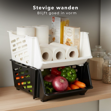 Cheqo® Opbergbox - Opbergbak - Stapelbare Opbergbak - Stapelkrat - Opbergkrat - Stapelbare Krat - Opbergbak Kunststof - Opbergbak Zwart - Opbergbak Wit