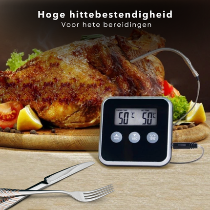 Cheqo® Digitale Kernthermometer - Voedselthermometer - Keukenthermometer - Nauwkeurige Vleesthermometer RVS - Voor BBQ en Oven