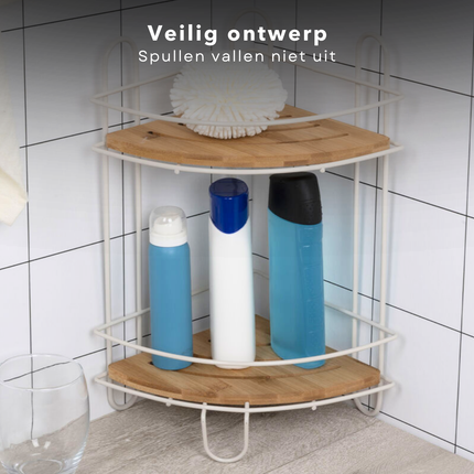 Cheqo® Badkamer Hoekrek voor Douche of Bad - Badrek - Doucherek - Ecologisch Bamboe - Douche Opbergruimte