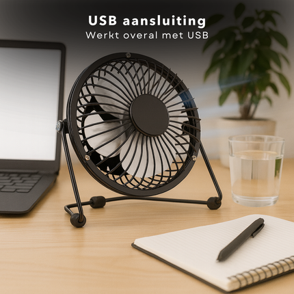 Cheqo® Mini Usb Ventilator - Usb Tafelventilator - Stille Werking - Compacte Ventilator - Usb-Aangedreven - Kantelbaar Ontwerp - Gerichte Luchtstroom - Usb Kabel Inbegrepen - Metalen Ventilator - Bureau Ventilator - Nachtkastje Ventilator