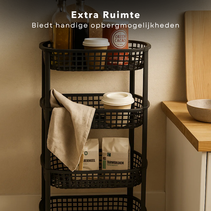 Cheqo® Keukentrolley Op Wieltjes - 4 Lagen - Opberg Trolley - Kunststof Trolley - Smalle Rolwagen - Keuken Organizer - Opberg Manden - Badkamer Organizer - Keuken Opbergrek