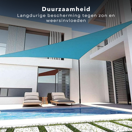 Cheqo® Schaduwdoek Driehoek - Blauw - Waterafstotend - Polyester 100% - Compleet met Touw - Verpakt in Afsluitbare Draagzak - 360x360x360cm