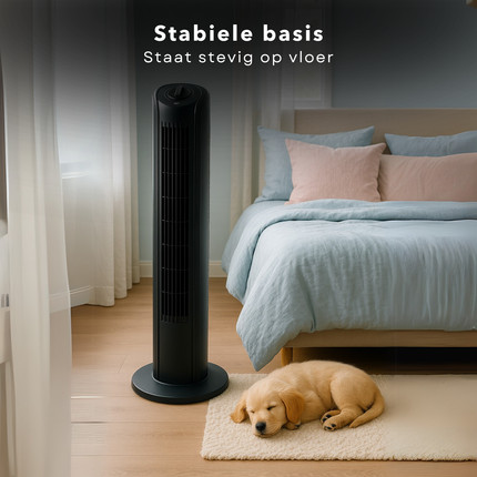 Cheqo® Torenventilator Zwart - Energiezuinig - Staande Ventilator 81 cm - Voor Slaapkamer - Fan - Airco Alternatief - Vloerventilator