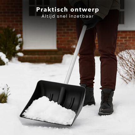 Cheqo® Compacte Sneeuwschep - Kunststof Sneeuwschep - Auto Noodschep - Verchroomde Metalen Steel - Springveersluiting - Gemakkelijk Mee Te Nemen - Sneeuwschuiver - Stevige Steel - Auto Accessoires Winter - Sneeuwruimen