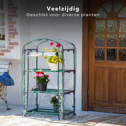 Cheqo® Transparante Tuinkas - Kweekkas - Broeikas met 3 Verdiepingen - Roldeur - 50x45x105 cm - Plantenkas voor Buiten