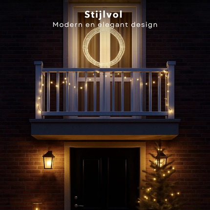Cheqo® Kerstkrans Kerstverlichting - Warm Witte LED Krans - Kerstfiguur - IP44-Stekker - Timerfunctie Verlichting - Raamdecoratie Kerst - Tuinverlichting Cirkel - 1200 LED-Lampjes - Deurkrans - Kerstdecoratie Buiten