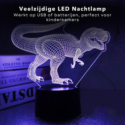 Cheqo® 3D Lamp - Dinosaurus - Spinosaurus - 7 Kleuren - LED Lamp - USB of Batterijen - 17cm - LED Illusie - Bureaulamp - Nachtlampje - Sfeerlamp - Dimbaar - Cadeau voor Kinderen - Lange Levensduur Kindertafellampen