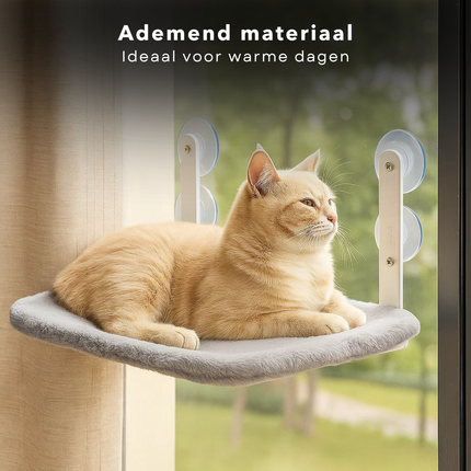 Cheqo® Kattenhangmat Raam - Kattenbed Raam - Sterke Zuignappen - Raamzitje Voor Katten - Kattenligplek Zonder Boren - Geschikt Voor Katten Tot 6 Kg - Afneembare Hoes - Ademende Mesh - Stabiel En Stevig Ontwerp