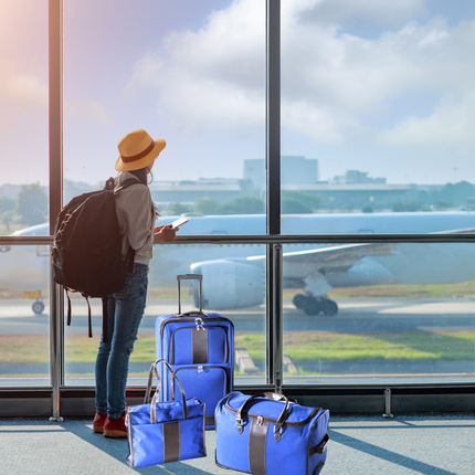 Cheqo® Kofferset - Reisset - Trolleykoffer - Trolleyreistas en Reistas - 600D Polyester - Blauw - 40.5x22xH63cm, 33x25.5xH50cm, 30x11xH40.5cm - Telescopisch Handvat - Draaggrepen - Kunststof Wielen met Kogellagers  - Handbagage - Trolleyset koffersets