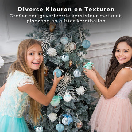 Cheqo® Luxe Kerstballen Set - Kerstballenset - Kerstdecoratie - Kerstboom Versieren - Kerstversiering - Onbreekbaar - Met Ophangoogje - Kerstversiering Kerstboom - Mat - Glans - Glitter - Blauw - Zilver - Verschillende Texturen Kerstballen