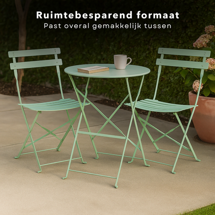 Cheqo® Bistroset Metaal Groen - Compacte 3-delige Balkonset - Tuinset - Tuintafel Set - Tuin Tafel Set - Weerbestendig