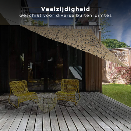 Cheqo® Schaduwdoek Camouflage - Camouflagenet - Camouflage Net - Buitennet - Driehoek 360x360x360cm - Olijfgroen - 210D Polyester - 3x 3.50m Touw - Met Afsluitbare Draagzak
