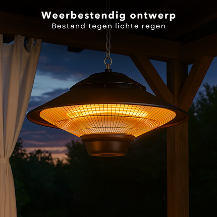 Cheqo® Terrasverwarmer - Terrasverwarming - Heater - Infrarood Verwarming - Plafondmontage - Halogeen Heater - Waterdicht met Afstandsbediening - Aluminium