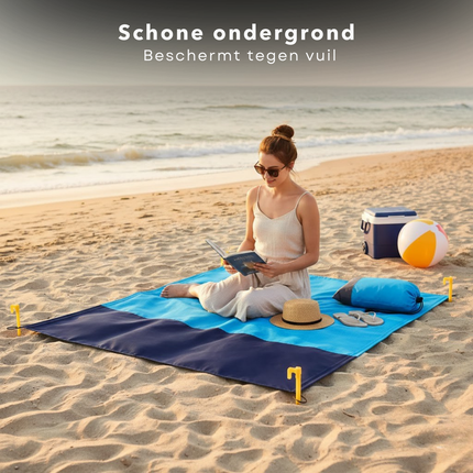 Cheqo® Strandmat - Strandkleed - Picknickkleed - Strandmat Opvouwbaar - Zandvrij Strandkleed - Strandmat Xxl - Waterdicht Strandkleed - Picknickdeken - Stranddeken - Strandmat Groot - Blauw Strandkleed