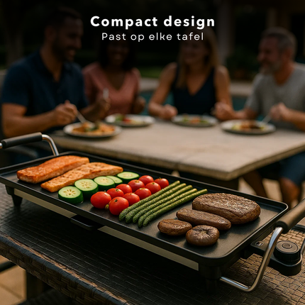 Cheqo® Teppanyaki Grillplaat - XL Bakplaat - 1800W Vermogen - Tafelgrill - Instelbare Thermostaat - Social Dining - Elektrisch Koken - Gemakkelijk Te Reinigen - Met Vet Lekbakje - Handvatten - Gourmet Grillplaat - Grote Grilloppervlak