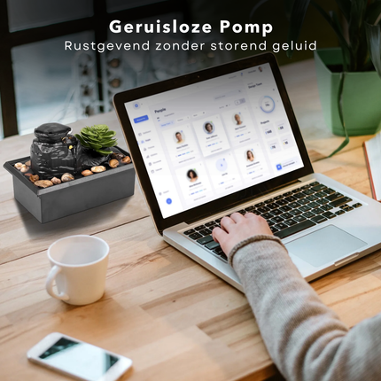 Cheqo® Kamerfontein - Binnenfontein - Rustgevende Zen Sfeer - LED Verlichting - Compact Design - Kunstplant - Tuinfontein - Cascadefontein - Binnenfontein - Fontein - Waterornament