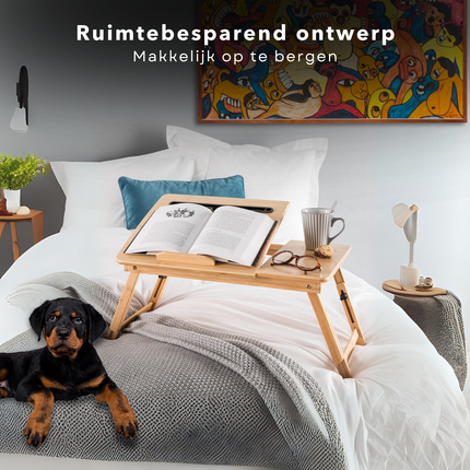 Cheqo® Bamboe Laptoptafel - Ontbijt op Bed - Bedtafel - Laptopstandaard - Laptop Tafel - Verstelbaar & Ergonomisch - Ideaal voor Bed & Bank - Opvouwbaar Design