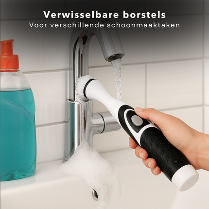 Cheqo® Elektrische Schoonmaakborstel - Schoonmaakborstel Elektrisch - Schrobborstel - Badkamer En Keuken - Compact En Draagbaar - Waterdicht IPX5 - Antisliphandgreep - Moeilijk Bereikbare Plekken - Hardnekkig Vuil - 4 Opzetborstels